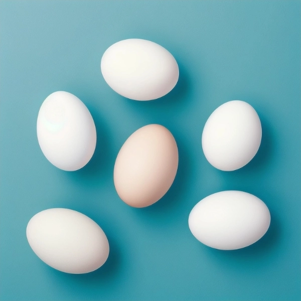 青い背景に白い卵が横たわっている