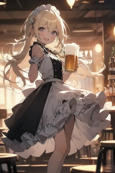 ビールを給仕する金色の髪の少女