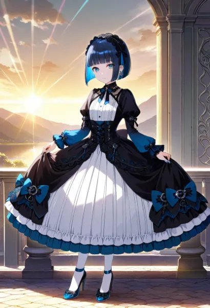 夕陽のバルコニーで舞う青き姫