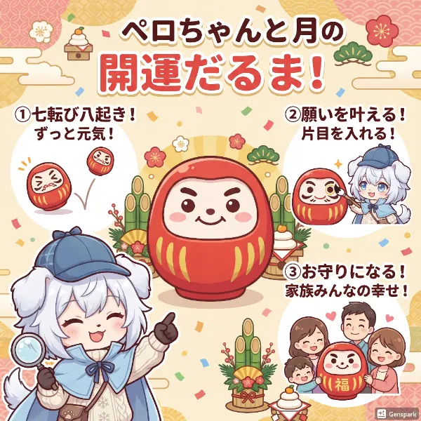 ペロちゃんが正月のだるまについて説明！