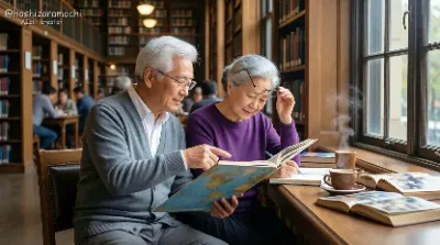 図書館の閲覧室で寄り添う知の探求者たち