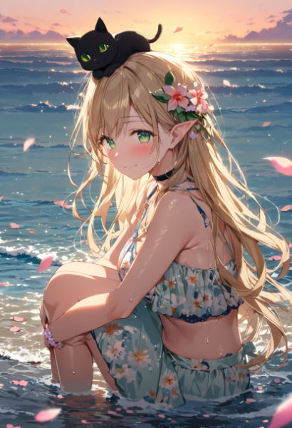 波打ち際の夕暮れ