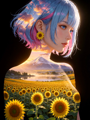 雫ちゃんと富士山と大好きひまわり💧