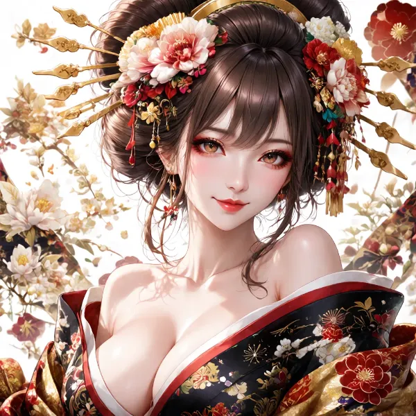 花に彩られた舞妓の微笑み