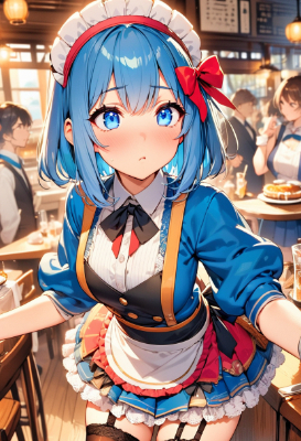 困り顔の青髪さん