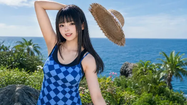 海風に舞う麦わら帽子
