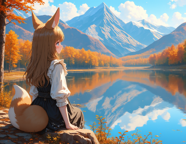 斎藤さんとコン子・秋の湖