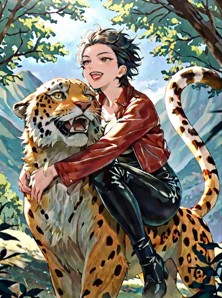 ジャガーと戯れるアキラさん