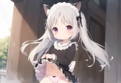 猫耳メイドさんたくし上げ