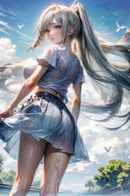 風に立つ女子