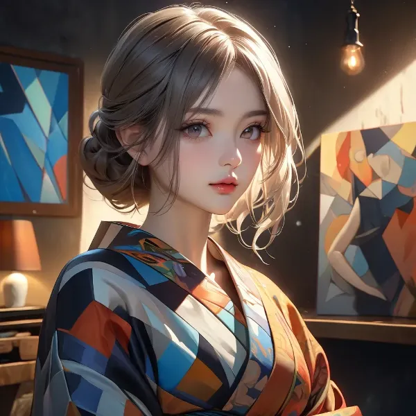 彩り着物の優美な少女