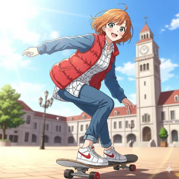 時計台と（汽車）とスケボー