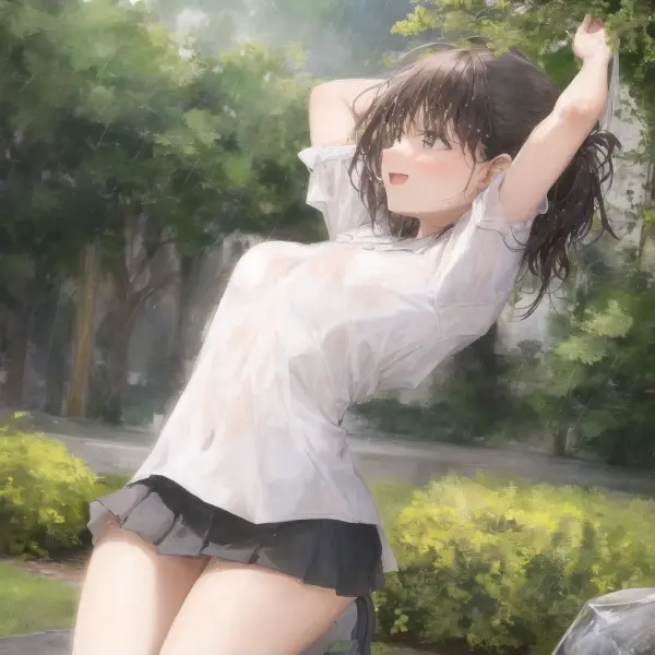雨に包まれて喜びを抱く