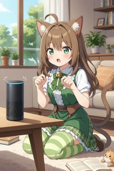 スマートスピーカーに驚く猫