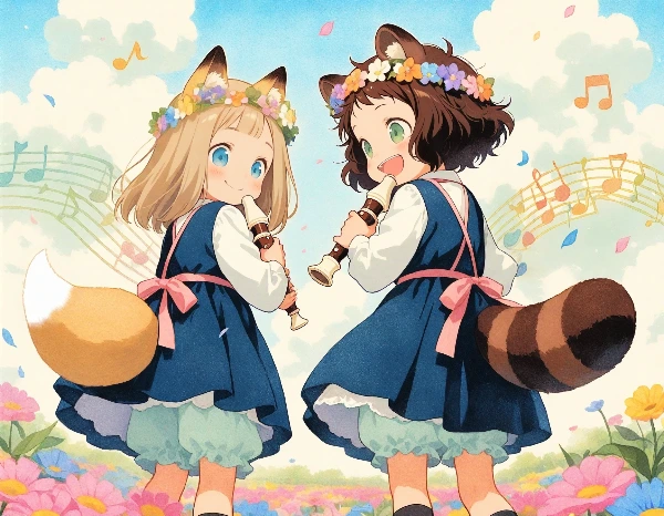 コン子とポン子・お花畑の音楽会