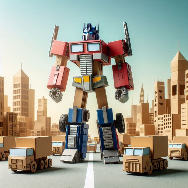 段ボール箱で出来たコンボイ司令官