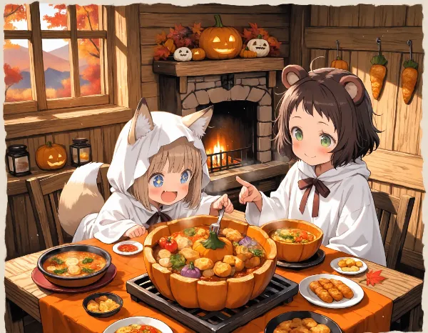 コン子とポン子・ハロウィンのごちそう