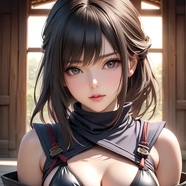 夕暮れの黒髪美女