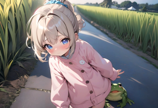 カエルさんが付いてくるの