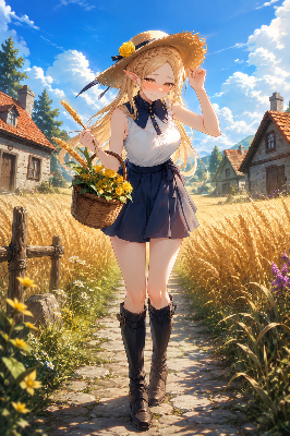 黄金の麦畑で微笑むエルフ少女