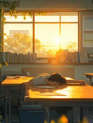 夕日の図書室