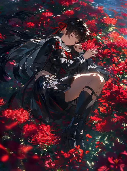 彼岸花の上でお昼寝する千咲😴