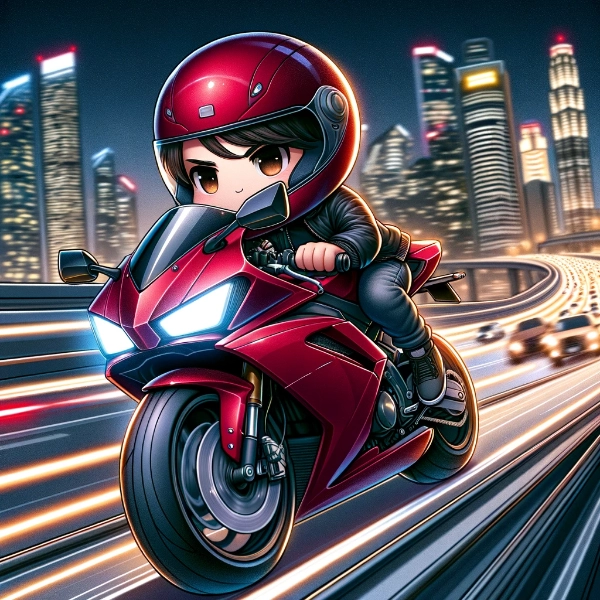 深夜に疾走するワインレッドのバイク