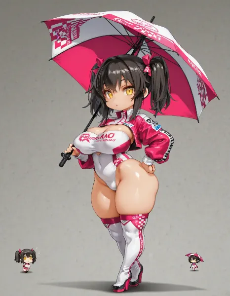ピンク傘のレーシングガール