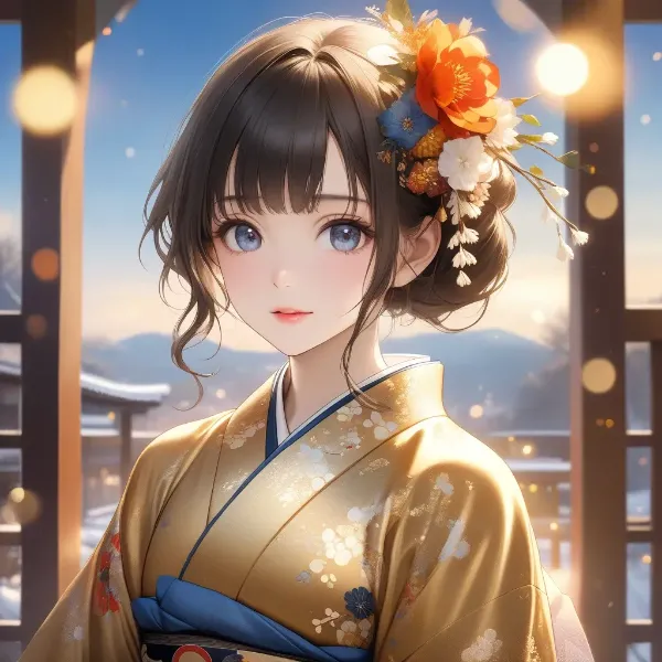 花飾りの着物少女