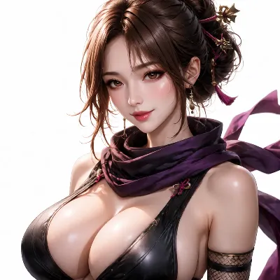 紫のスカーフを纏う艶やかな美女