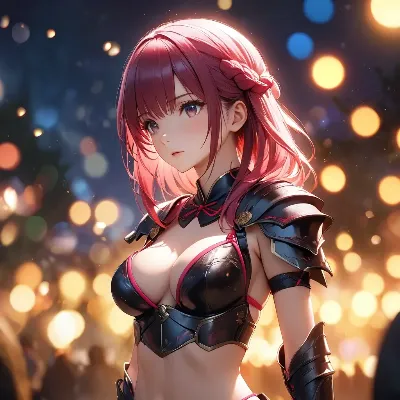 幻想の光に立つ紅髪の女騎士