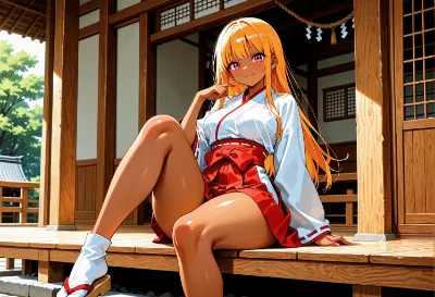 巫女服を着た橘リナ