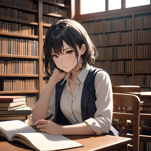 図書館で勉強する少女