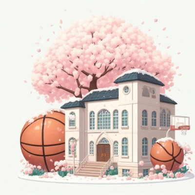 桜と校舎がテーマのスノードーム