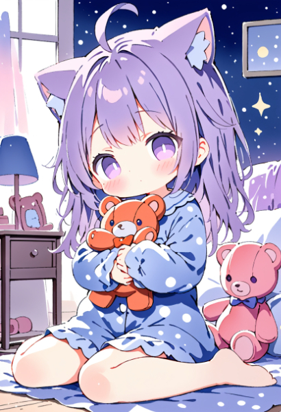 テディベアを抱く猫耳少女