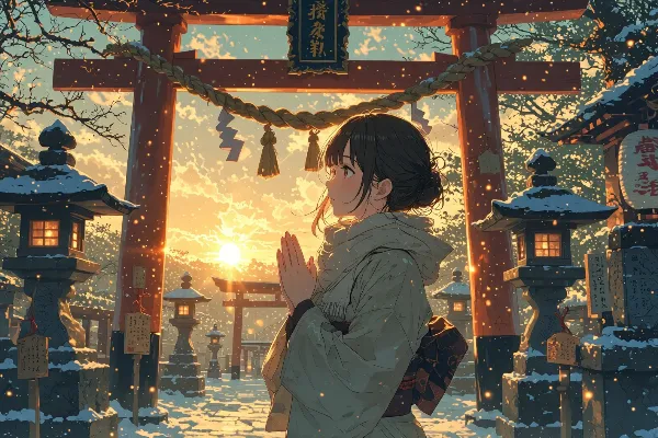 雪降る神社で交わす冬の願い