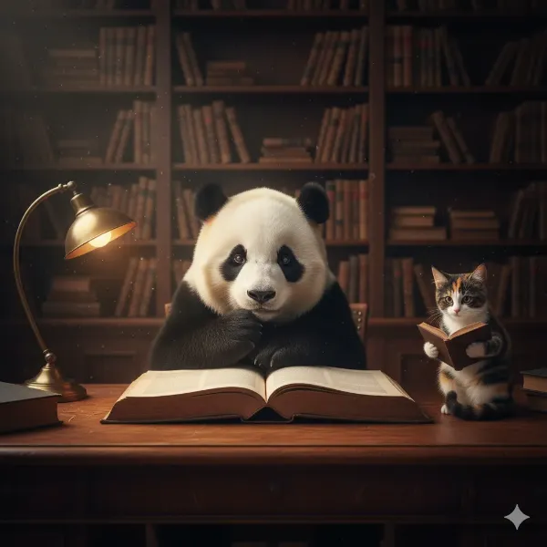 パンダと猫の深夜の知恵探求