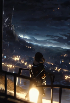 夜景と後ろ姿