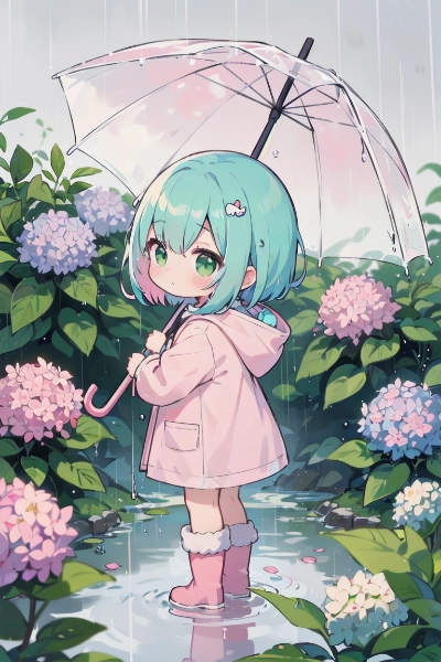 雨の日の紫陽花小径（2歳から7歳）