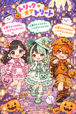 トリック・オア・トリート(ちびちゃん,ミントちゃん,ちびレンジ)10/31