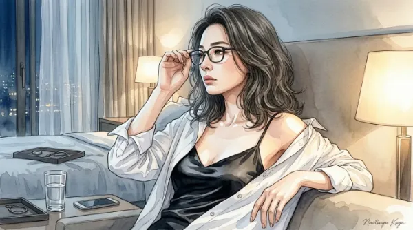 メガネ・夜 窓辺の静かな視線