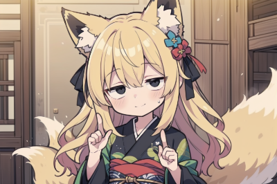 金髪　狐耳　着物