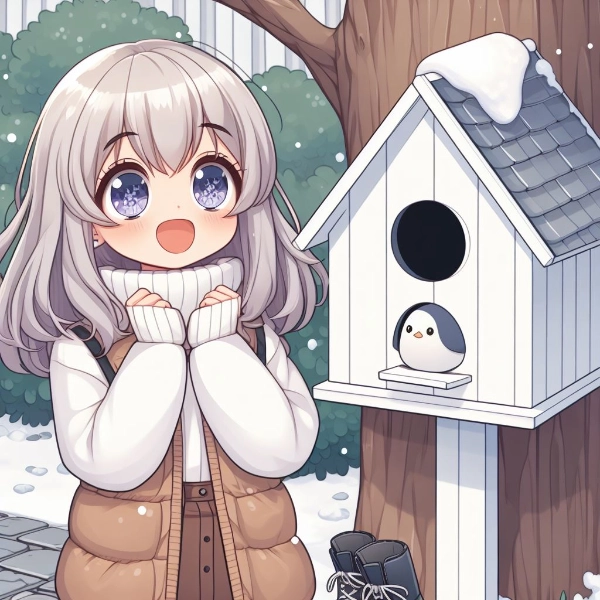 雪の積もった白い巣箱