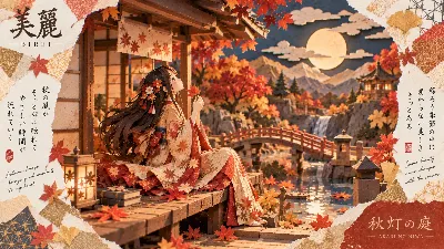 紅葉の庭で月を仰ぐ少女の想い