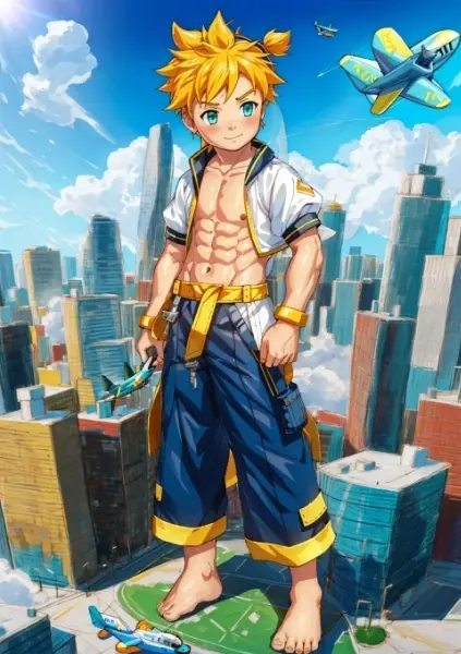 巨大レンくんと飛行機