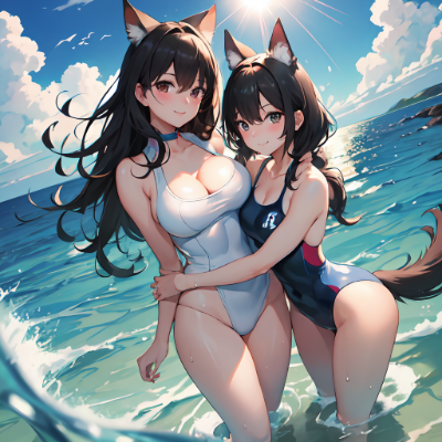 仲良し姉妹犬娘＠ビーチ