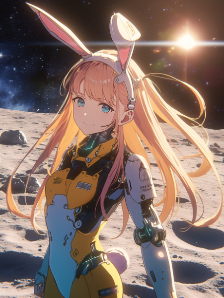 月面の朝陽とサイボーグうさぎ娘