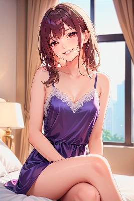 紫のドレスで迎える朝の微笑み