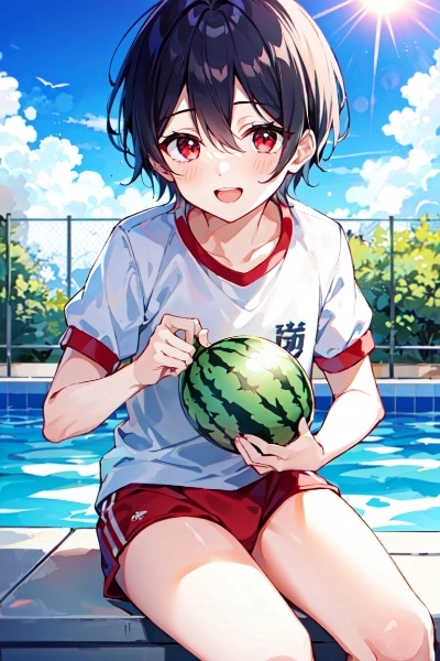 夏休みのプール掃除の後のスイカは美味しいね