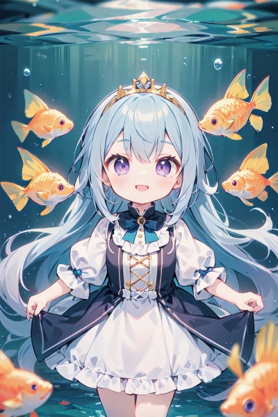 水の精霊と水中の金魚